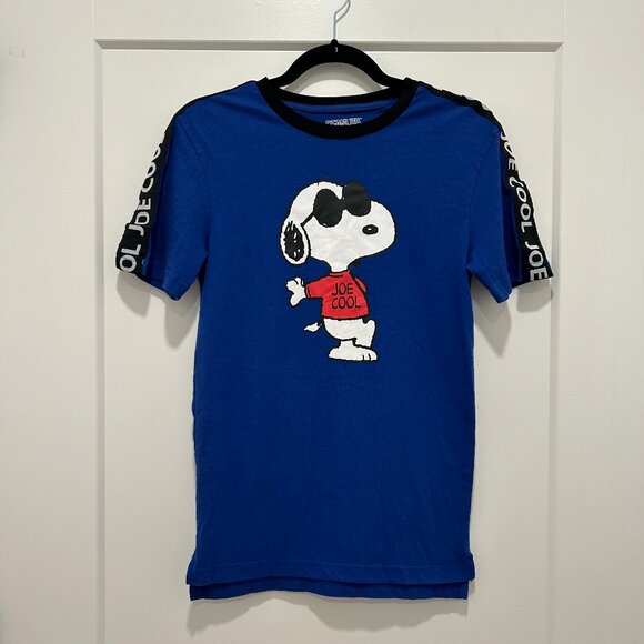 Peanuts Tops - PEANUTS Joe Cool spellout Snoopy blue t-shirt (XS)
